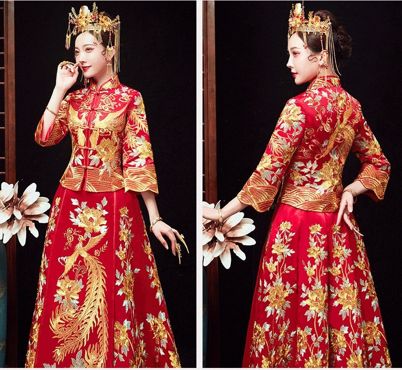 Vestido chino de dragón y fénix, corona y túnicas oficiales, vestido Xiuhe