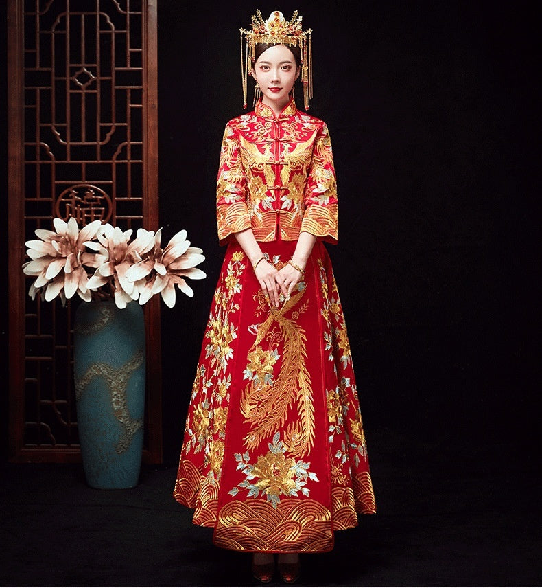 Vestido chino de dragón y fénix, corona y túnicas oficiales, vestido Xiuhe