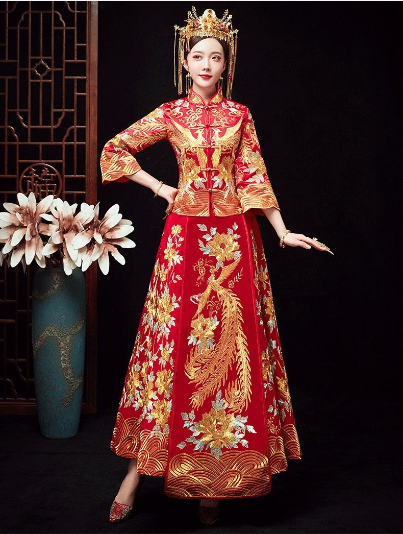 Vestido chino de dragón y fénix, corona y túnicas oficiales, vestido Xiuhe