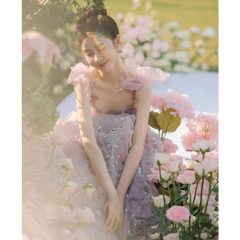 Vestido tostado de encaje estilo A para novia, boda, compromiso, noche