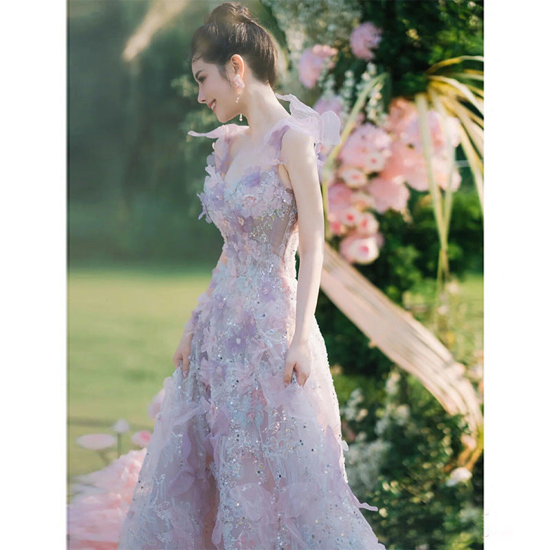 Vestido tostado de encaje estilo A para novia, boda, compromiso, noche