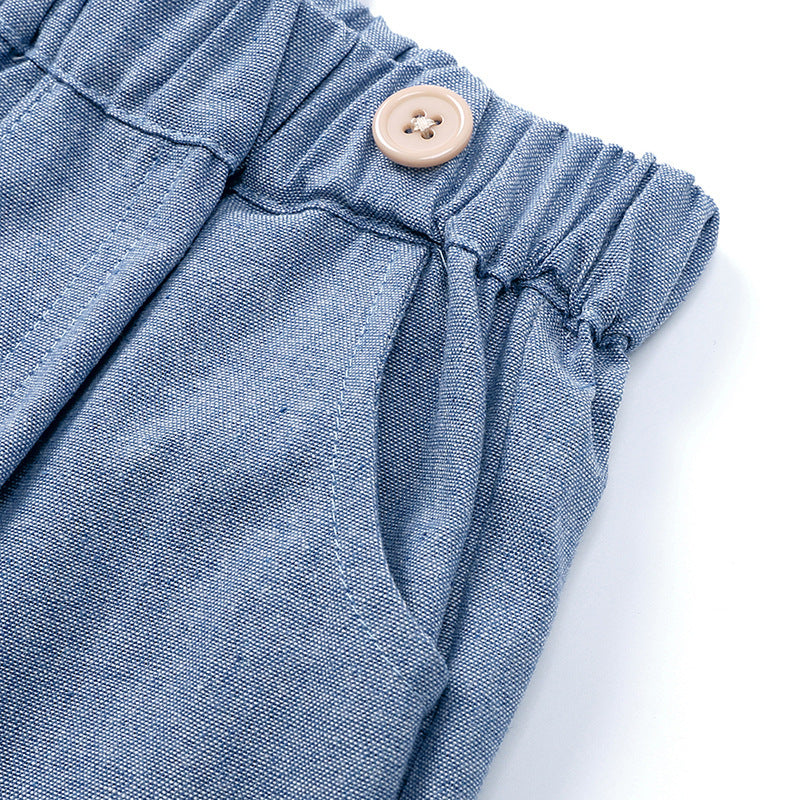Conjunto de pantalones cortos con lazo y tirantes en la espalda para caballero niño