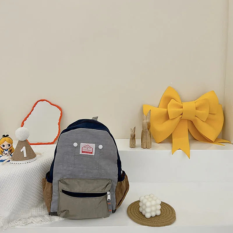 Children's Bags Simple And Lightweight Canvas Backpack Boys Girls Spine Protection