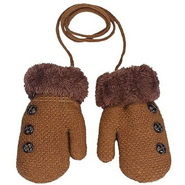 Guantes para niños Guantes de punto y terciopelo Engrosamiento de doble capa con cordón