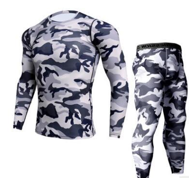 Conjuntos de pantalones y camisetas de camuflaje para hombre, camiseta de Crossfit a la moda, ropa de marca de compresión, pantalones para correr, mallas informales para hombre
