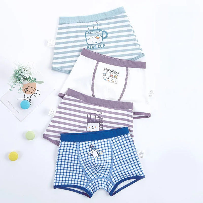 Calzoncillos tipo bóxer para niños de algodón simple con dibujos animados
