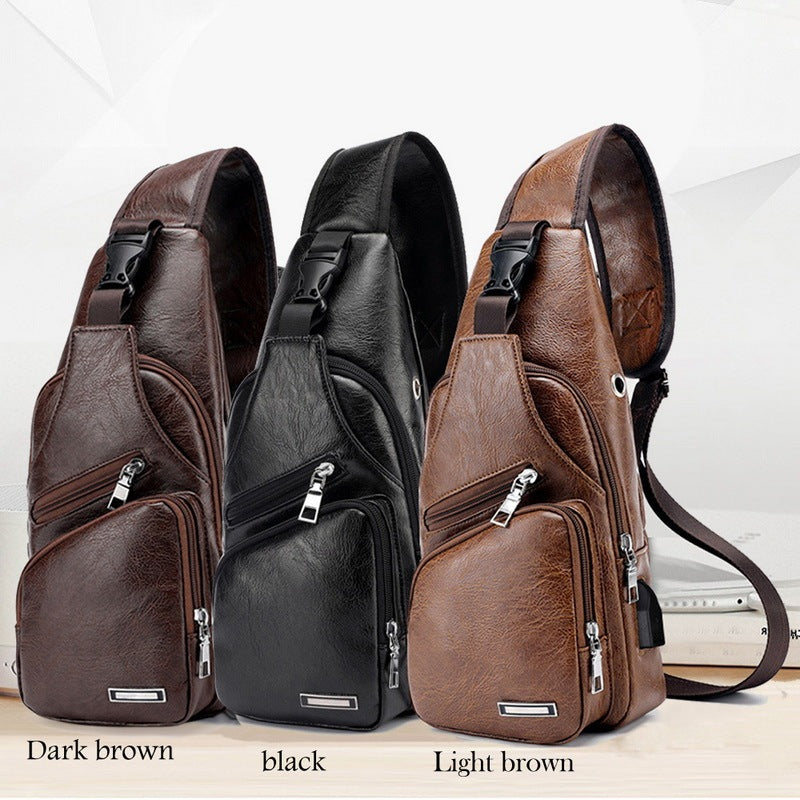 Bolso de carga USB para hombre, bolso de pecho para hombre, bolso de hombro personalizado de PU PVC, paquete Diagonal, bolso de viaje tipo mensajero, bolsos cruzados