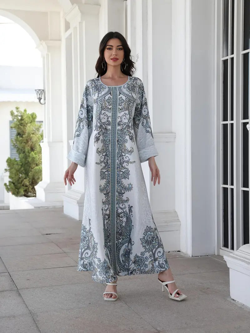 Vestido tipo túnica de manga larga estampado para mujer - Suave y elástico