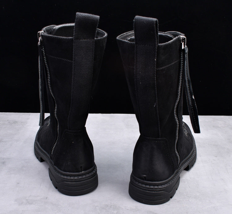 Botas Martin con punta redonda y tubo medio, botas de cuero, botas de vaquero para hombre