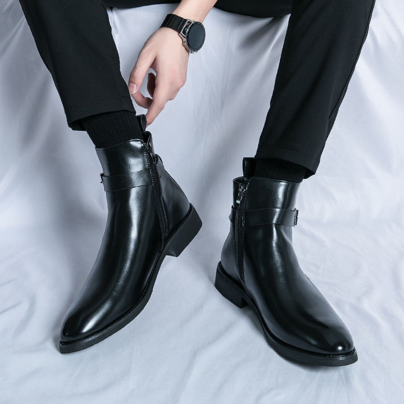 Zapatos de cuero de caña alta de moda de estilo británico para hombres Botas Martin de media caña con cremallera lateral