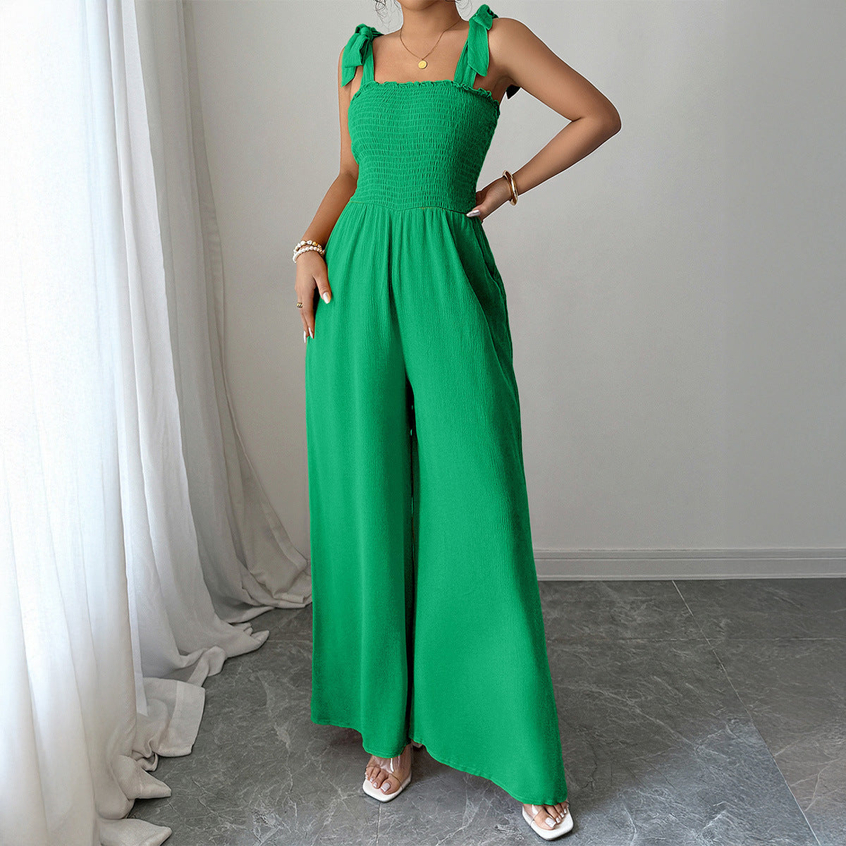 Women's High-grade Simple Camisole High-waist Wide-leg Jumpsuit