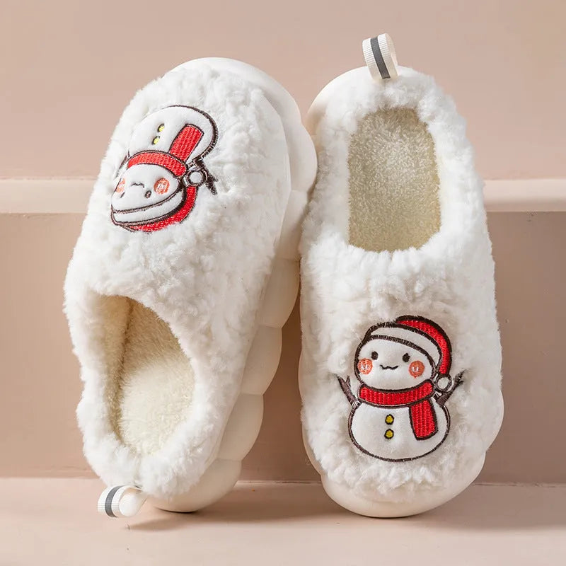 Lindas zapatillas de muñeco de nieve invierno interior cálido felpa suela gruesa antideslizante casa zapatilla zapatos