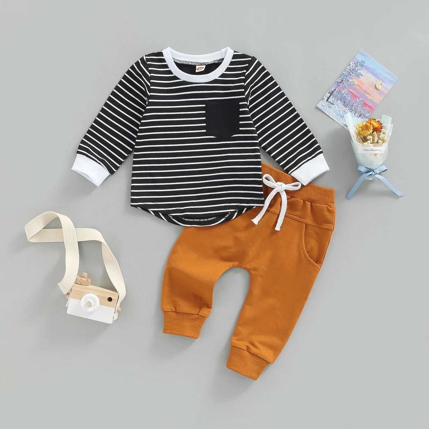 Ensemble de t-shirts à manches longues rayées col rond pour enfants