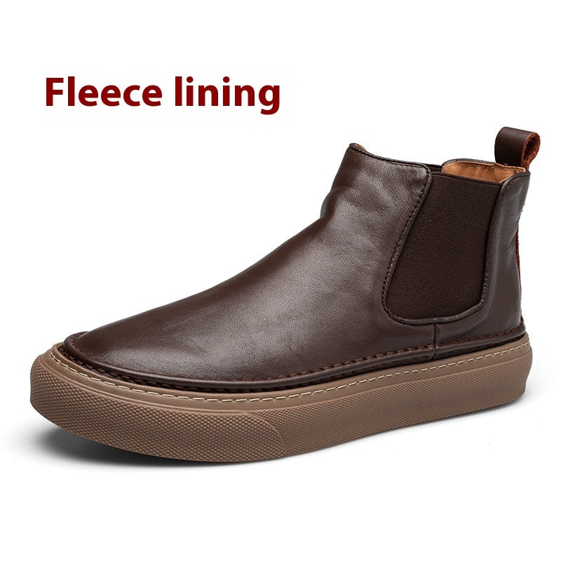 Zapatos de cuero de caña alta de estilo británico de lana para hombre