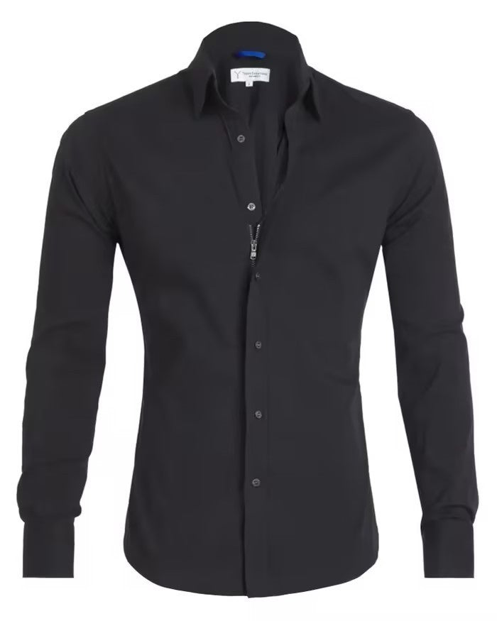 Camisa de manga larga con cremallera y tops con solapa de moda con diseño de botones para ropa de hombre
