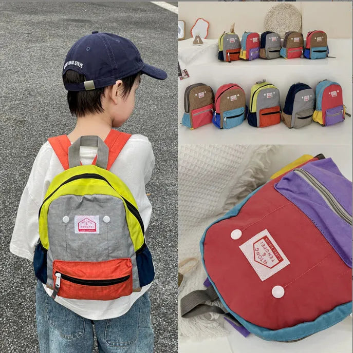 Children's Bags Simple And Lightweight Canvas Backpack Boys Girls Spine Protection