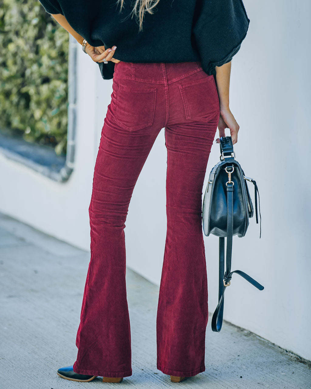 Pantalones acampanados ajustados de cintura alta de color liso para mujer