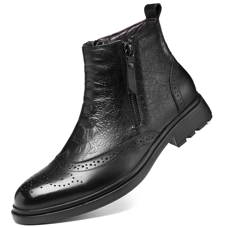 Zapatos de cuero de caña alta Zapatos que aumentan la altura 46 Botines Brogue de moda