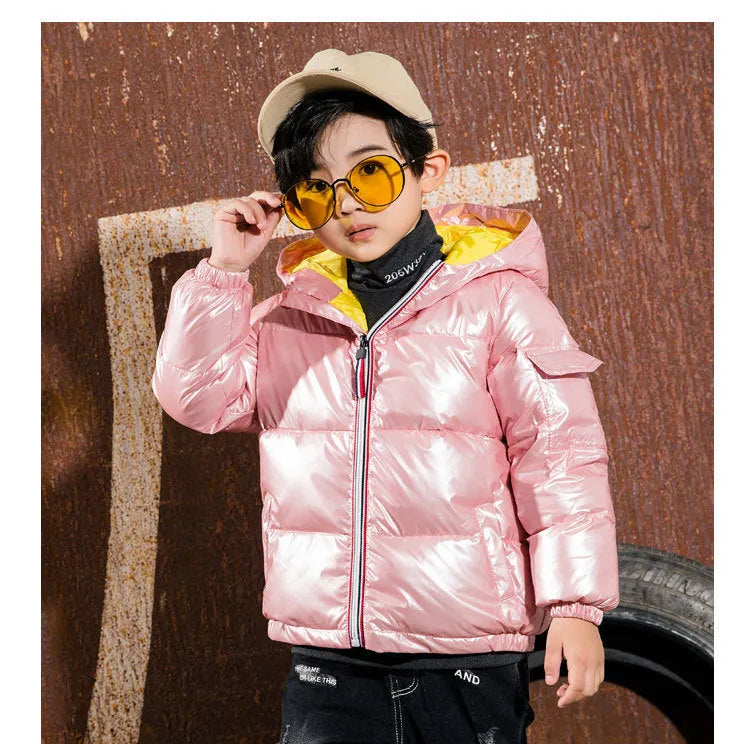 Chaqueta de plumón brillante para niños, chaqueta de invierno