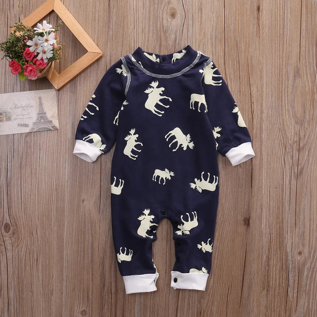 Ropa infantil para niños Mono de algodón con estampado de cervatillo de manga larga