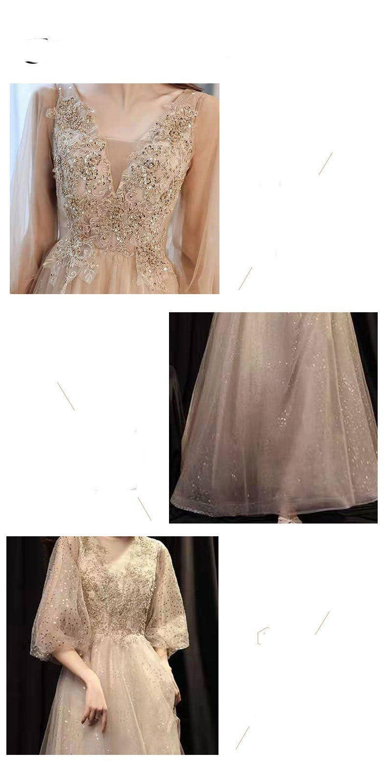 Vestido de noche de banquete dorado de belleza delgada