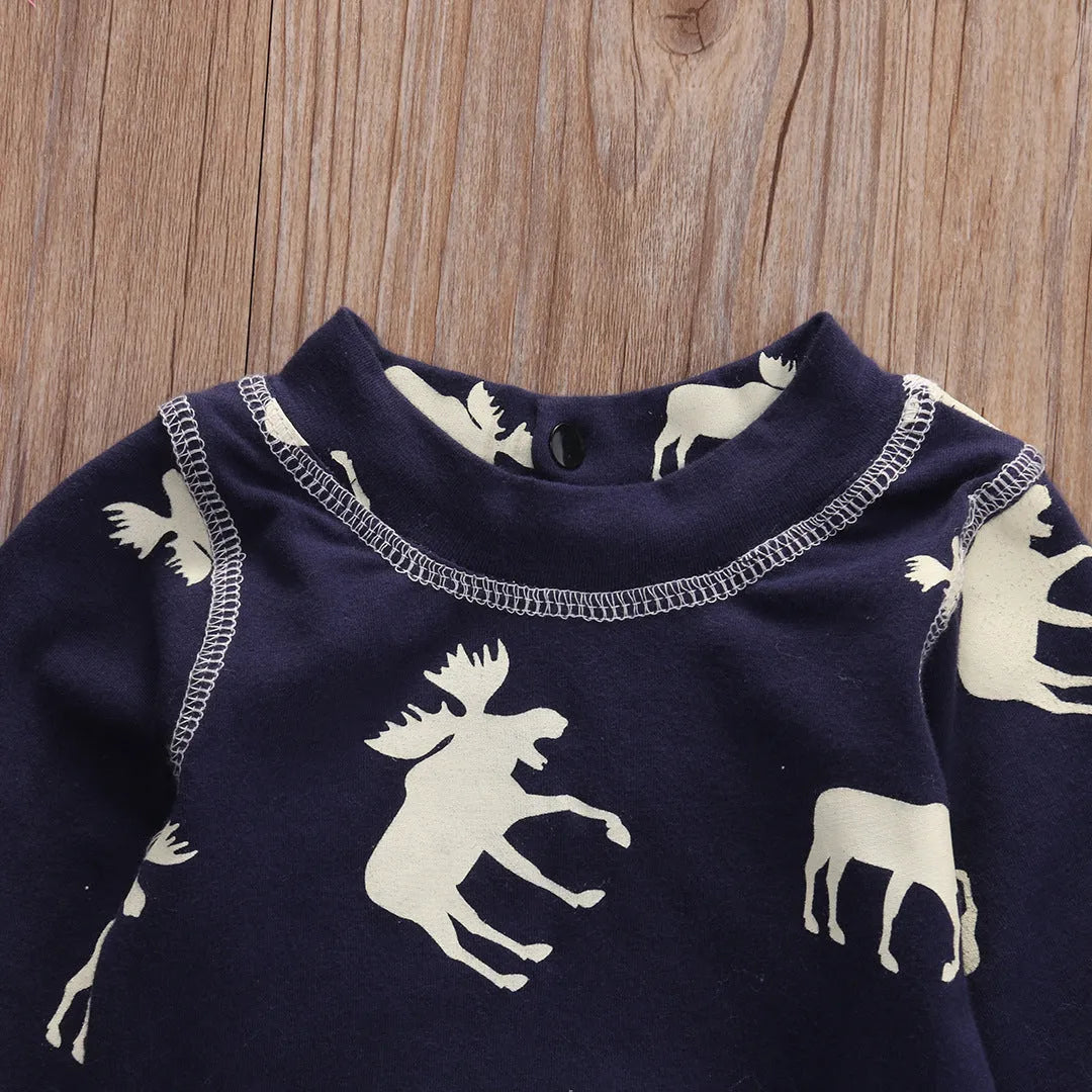 Ropa infantil para niños Mono de algodón con estampado de cervatillo de manga larga