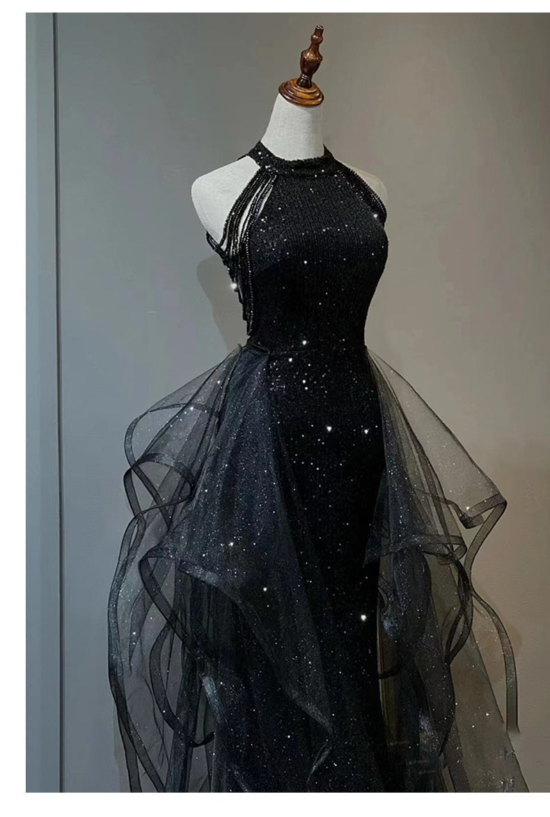 Vestido de noche negro para mujer