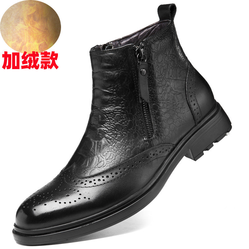 Zapatos de cuero de caña alta Zapatos que aumentan la altura 46 Botines Brogue de moda