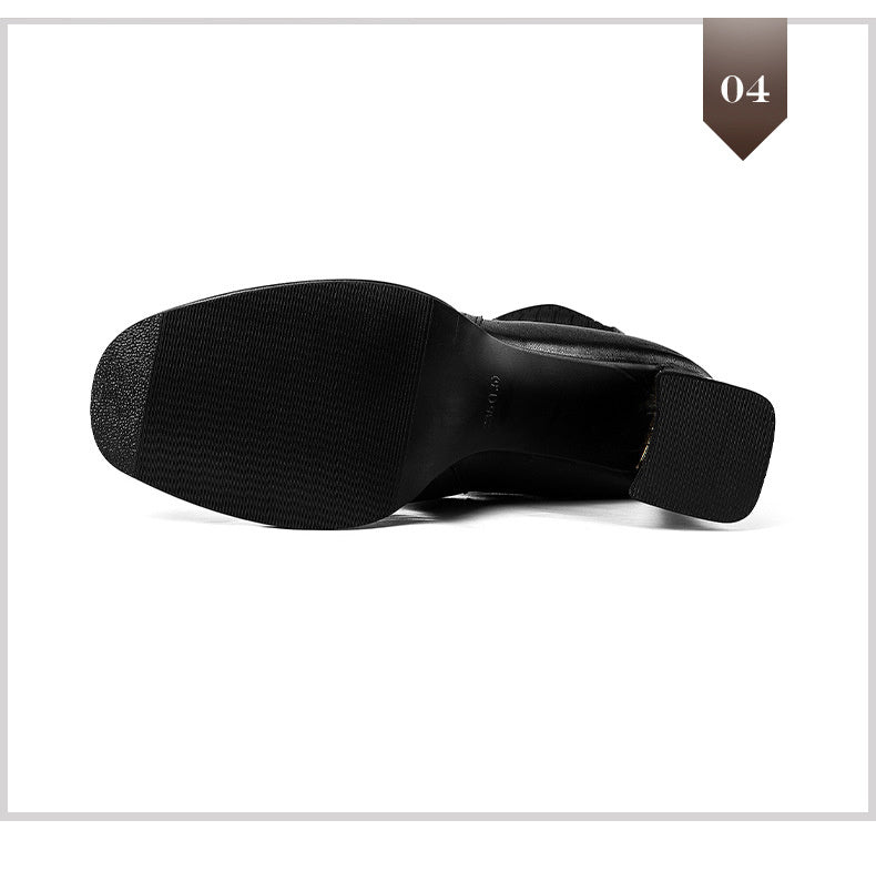 Zapatos de mujer retro de tubo medio con tacón grueso y punta redonda