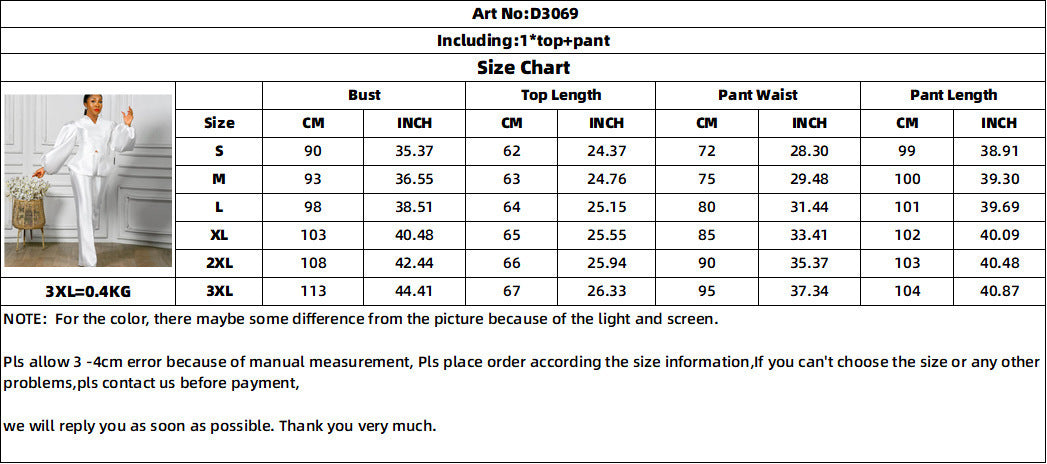 Women's Fashion Solid Color Puff Sleeve Top Wide Leg Pants Two-piece Set
