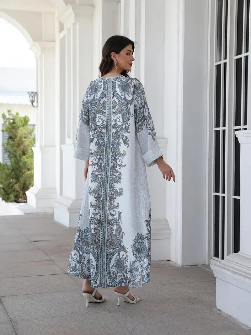Vestido tipo túnica de manga larga estampado para mujer - Suave y elástico