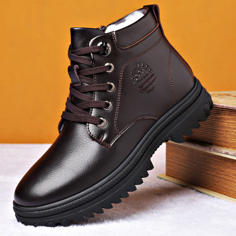 Zapatos de algodón de invierno Lana espesada de cuero para hombres