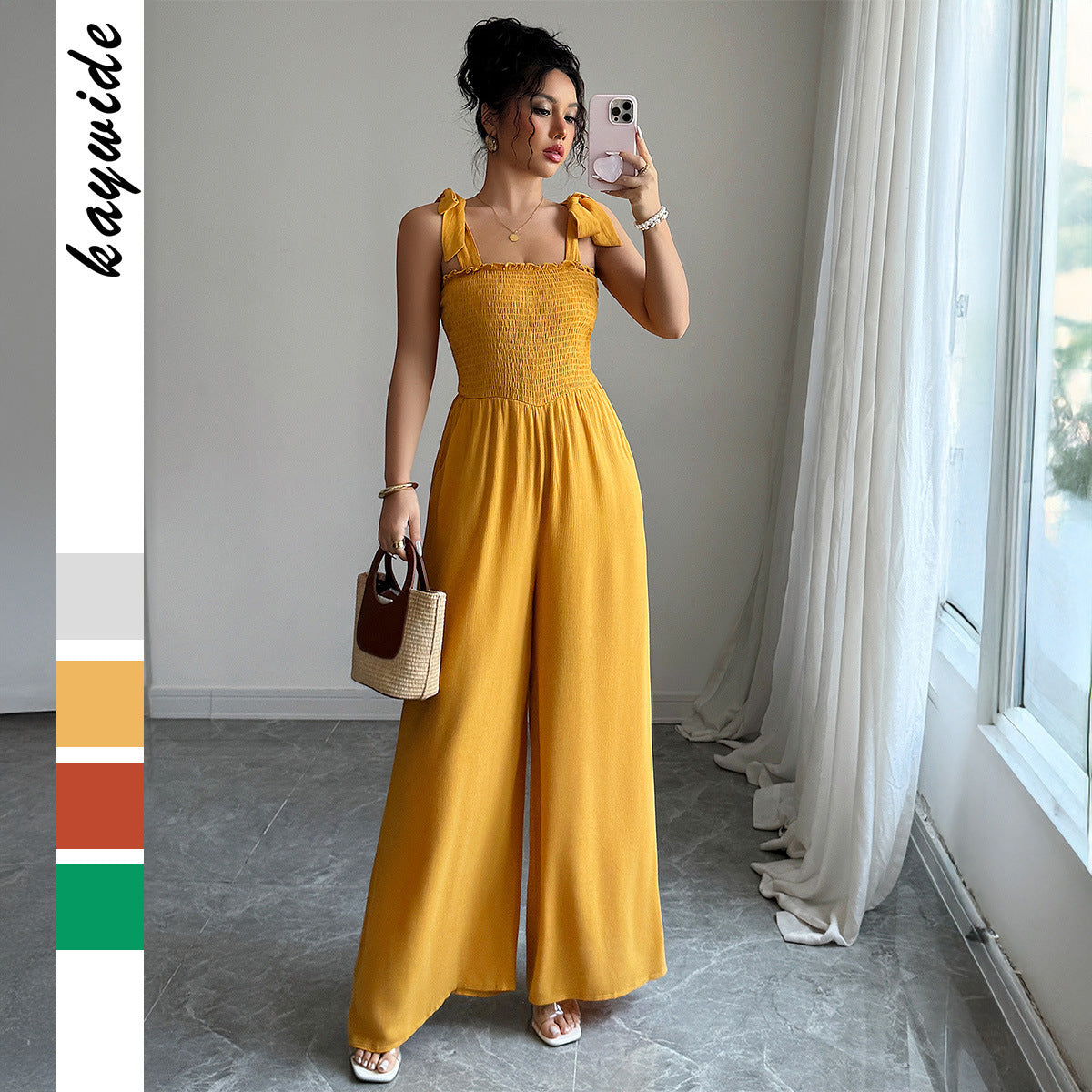Women's High-grade Simple Camisole High-waist Wide-leg Jumpsuit
