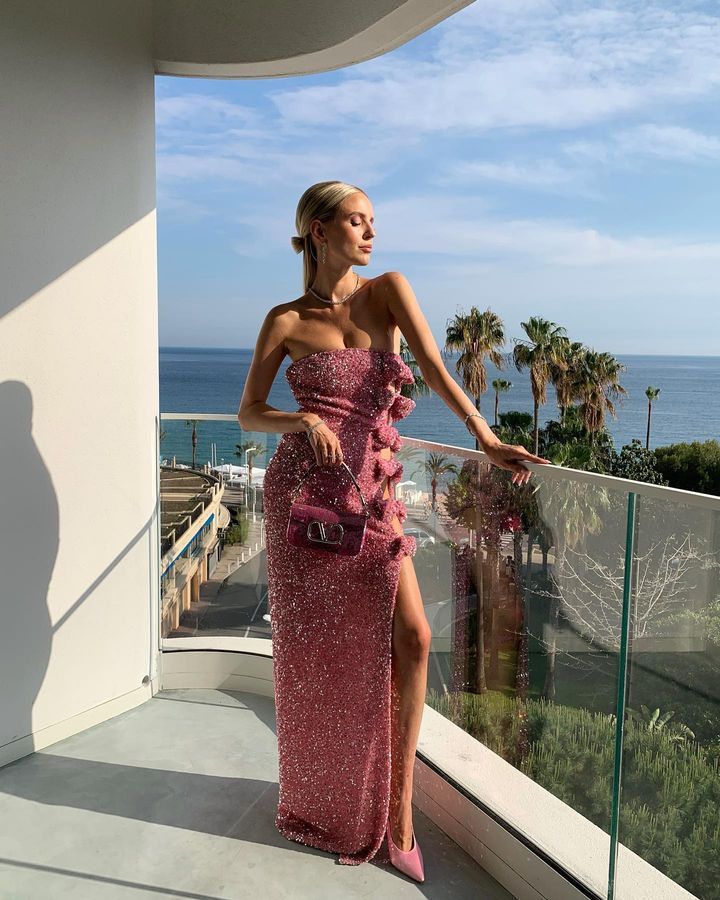 Vestido largo ajustado con hombros descubiertos y lentejuelas para mujer, con lazo y espalda descubierta