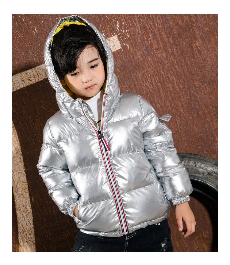 Chaqueta de plumón brillante para niños, chaqueta de invierno