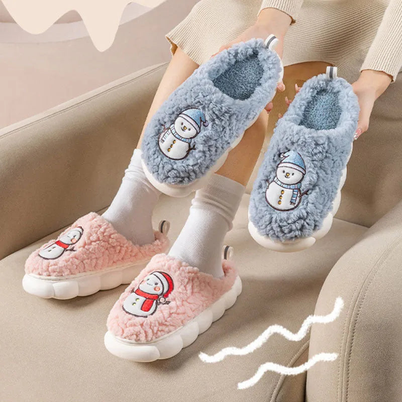 Lindas zapatillas de muñeco de nieve invierno interior cálido felpa suela gruesa antideslizante casa zapatilla zapatos