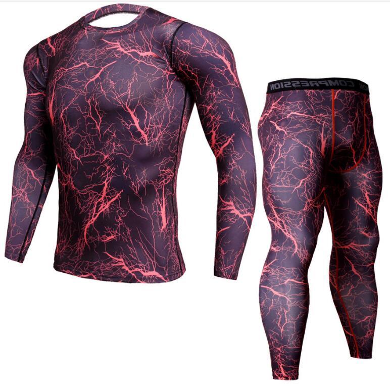Conjuntos de pantalones y camisetas de camuflaje para hombre, camiseta de Crossfit a la moda, ropa de marca de compresión, pantalones para correr, mallas informales para hombre