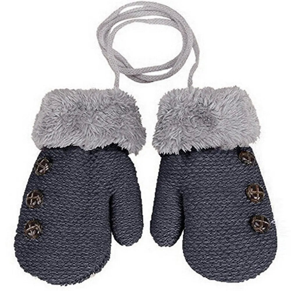 Guantes para niños Guantes de punto y terciopelo Engrosamiento de doble capa con cordón