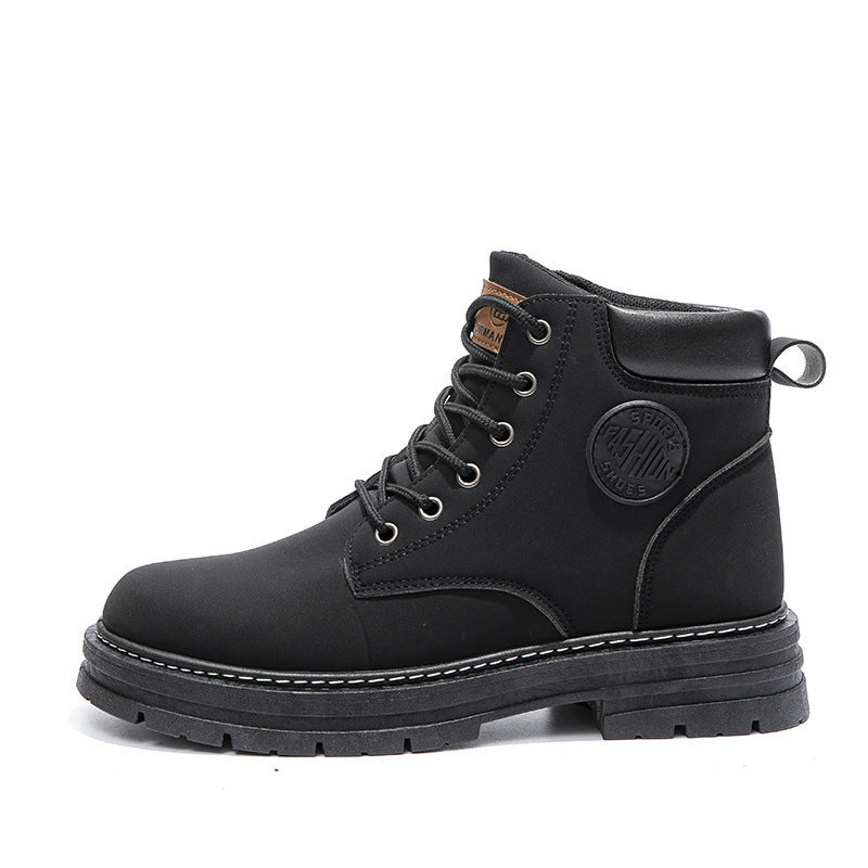 Botas de invierno para hombre Zapatos de tacón medio grueso Botas de tobillo de moda