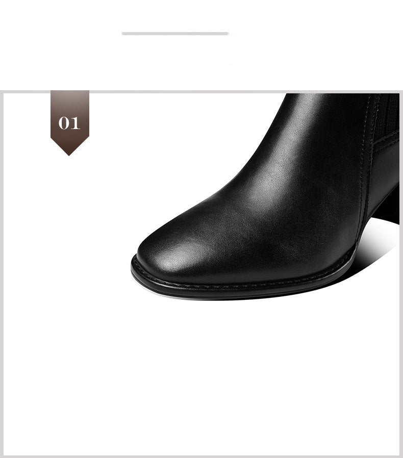 Zapatos de mujer retro de tubo medio con tacón grueso y punta redonda