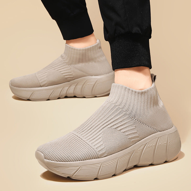 Pareja de zapatos tejidos voladores de caña alta Zapatos casuales de tendencia para hombres Slip-on