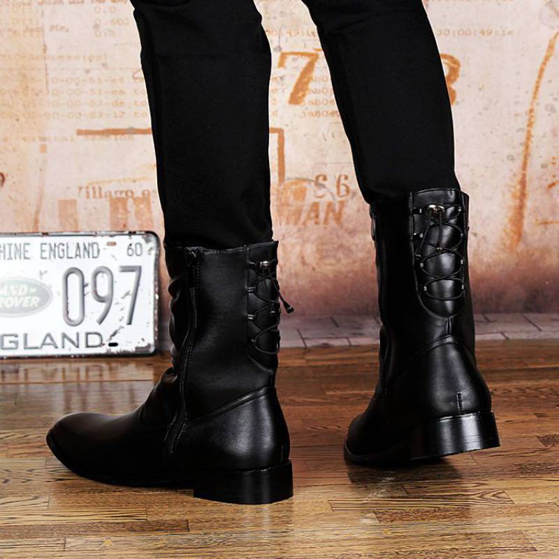 Botas de hombre puntiagudas de cuero de moda británica