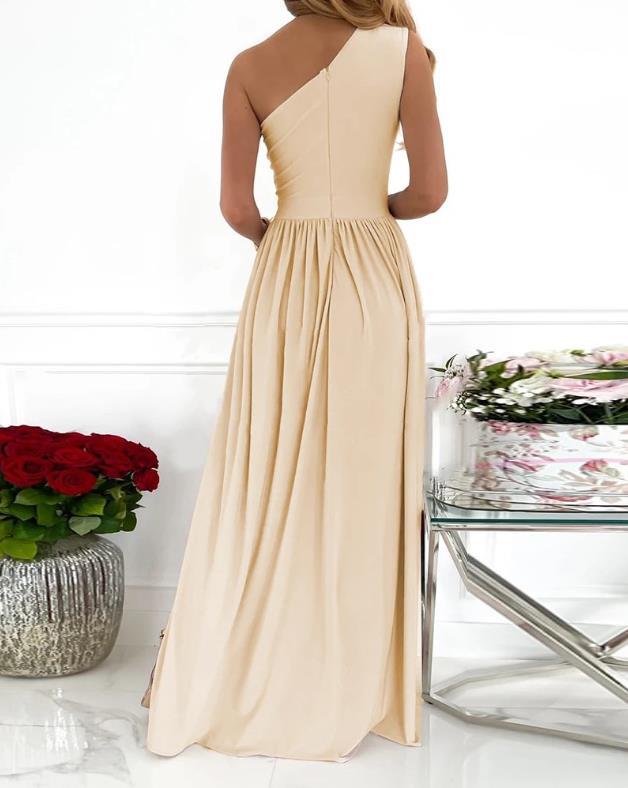Vestido largo de cóctel elegante y sexy sin mangas con abertura alta y un hombro para mujer