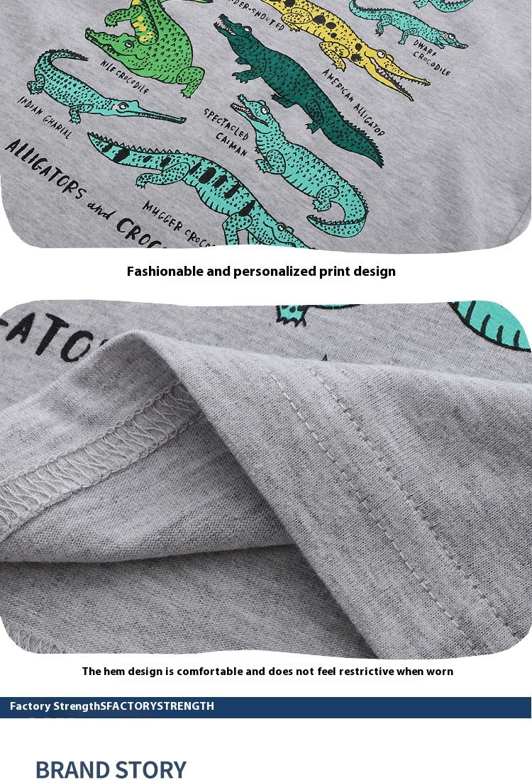 Camiseta de manga corta con bordado y estampado de dibujos animados para niños de verano