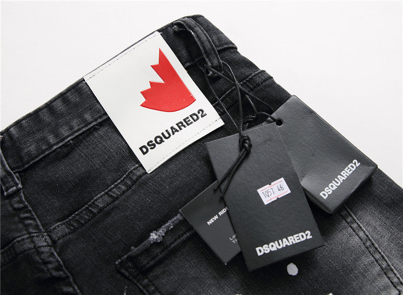 Pantalones vaqueros para hombre famosos D2, pantalones vaqueros ajustados para hombre, pantalones vaqueros con cremallera, pantalones pitillo con agujeros azules