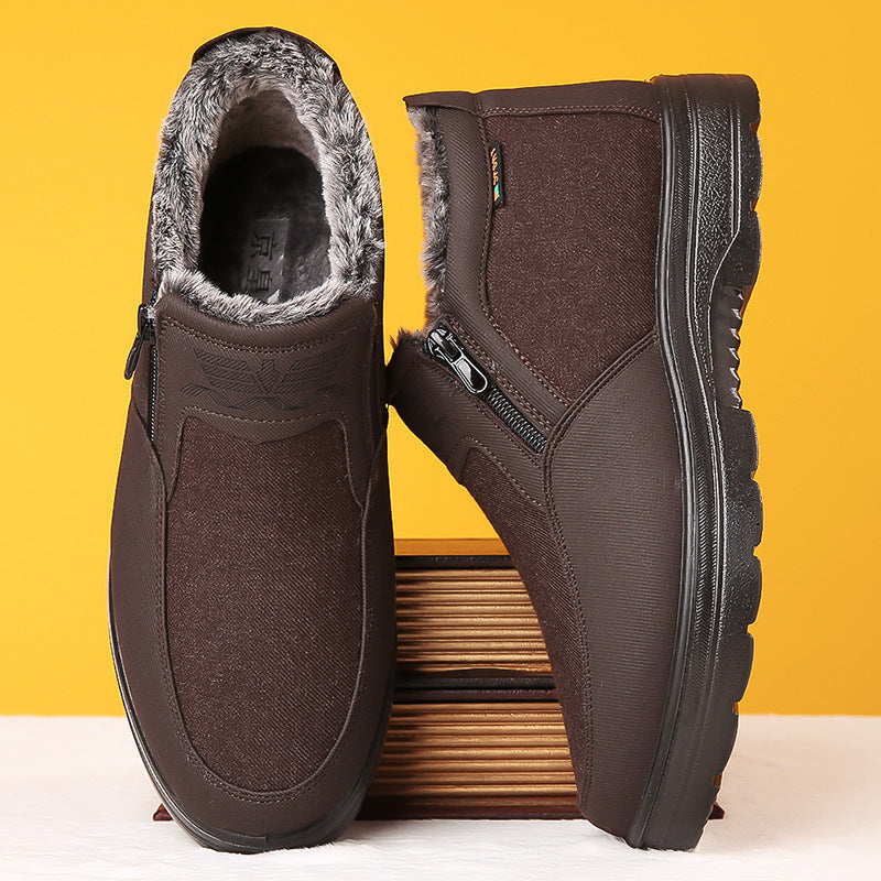 Zapatos de algodón para hombres con forro polar acolchados cálidos que mantienen a personas de mediana edad y ancianos impermeables antideslizantes