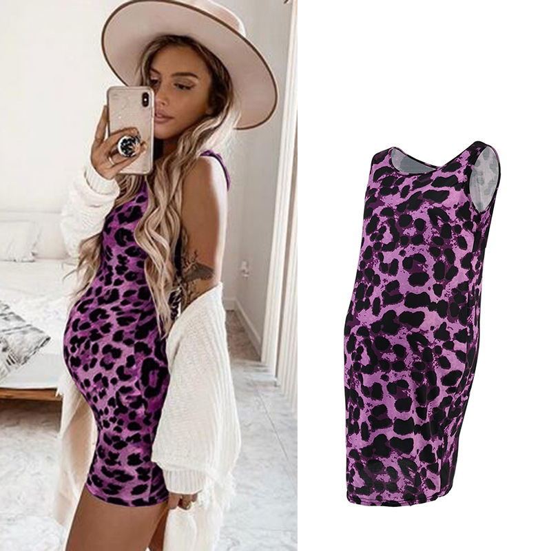 Vestido De Leopardo Verano Sin Mangas Mujeres Embarazadas