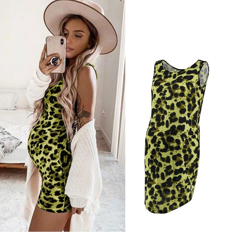 Vestido De Leopardo Verano Sin Mangas Mujeres Embarazadas