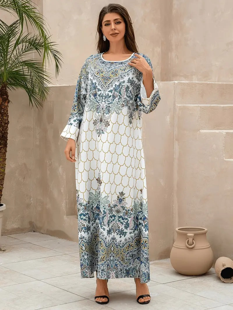 Abaya Yahua con estampado floral para mujer: vestido de manga larga y estilo regular