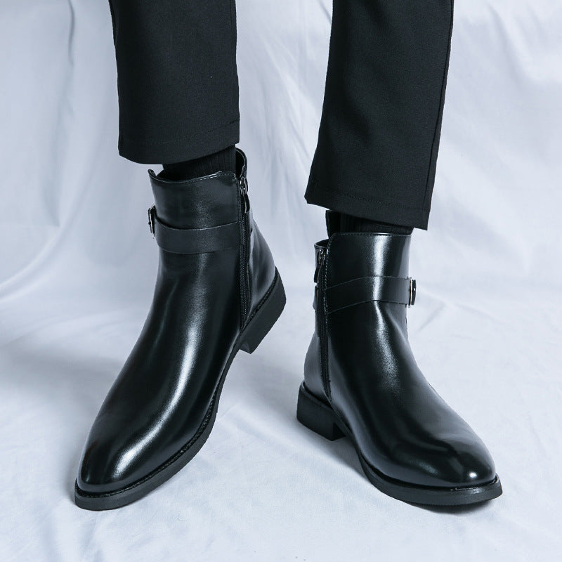 Zapatos de cuero de caña alta de moda de estilo británico para hombres Botas Martin de media caña con cremallera lateral